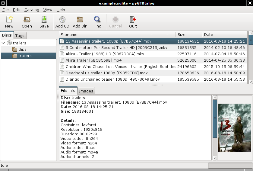 pyGTKtalog main screen