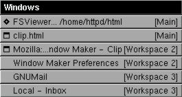 Window list menu